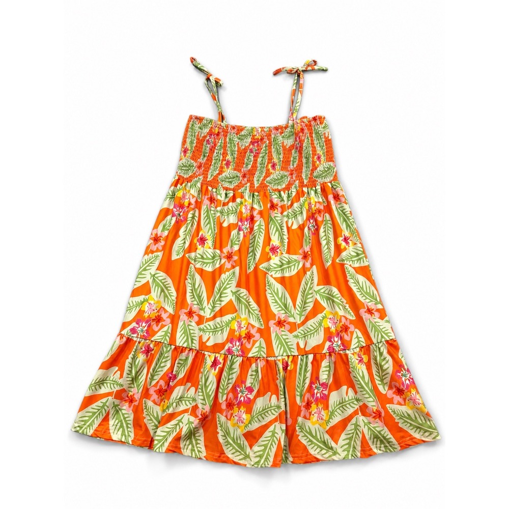 Dash of Glitter‎ Orange Tropical Floral Smocked Tiered Sundress 5XL Plus Size